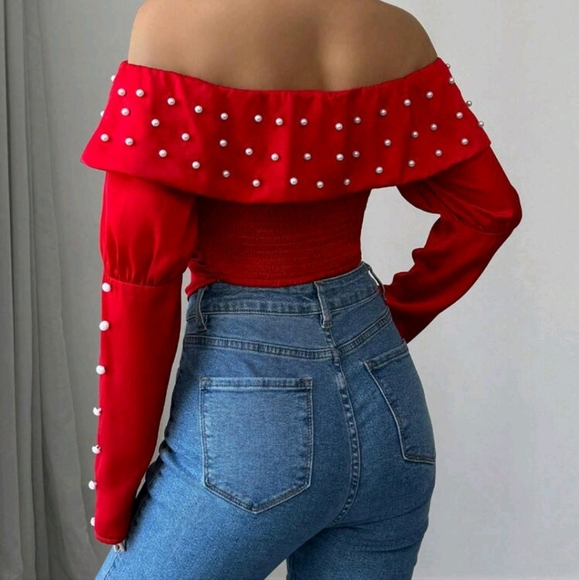 Women's Off-Shoulder Long Sleeve Bubble Casual Blouse - Picture 2 of 4